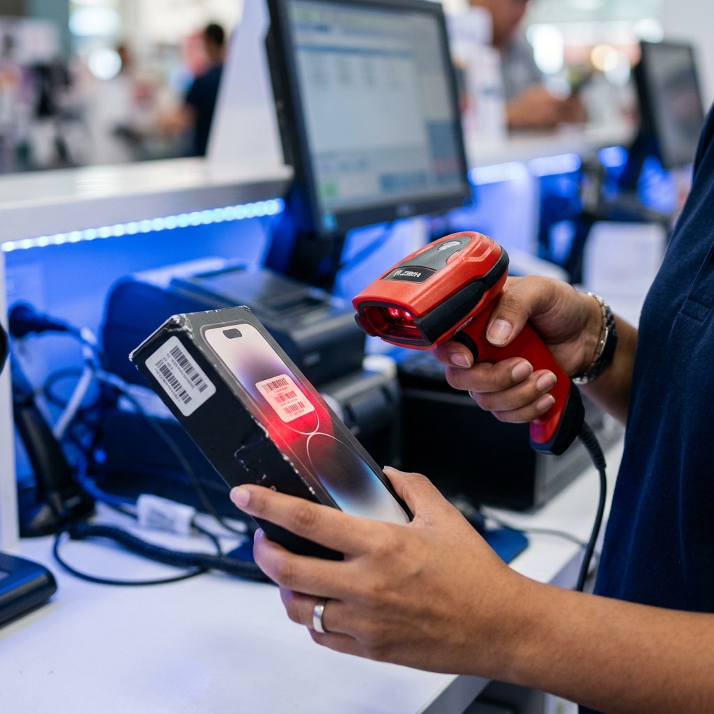 IMEI scanning barcode at mobile checkout